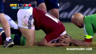 George North picks up and runs with tackler Israel Folau!