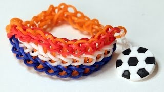 Rainbow loom Nederlands - Triple Single armband (WK VOETBAL) || Loom bands, tutorial, how to