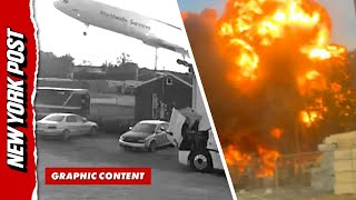 Horrific Moment UPS Plane Crashes and Erupts in a Fireball in Louisville, Kentucky