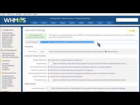 Video provides a visual step-by-step tutorial for setting up the WHMCS cron job required to process task automation.