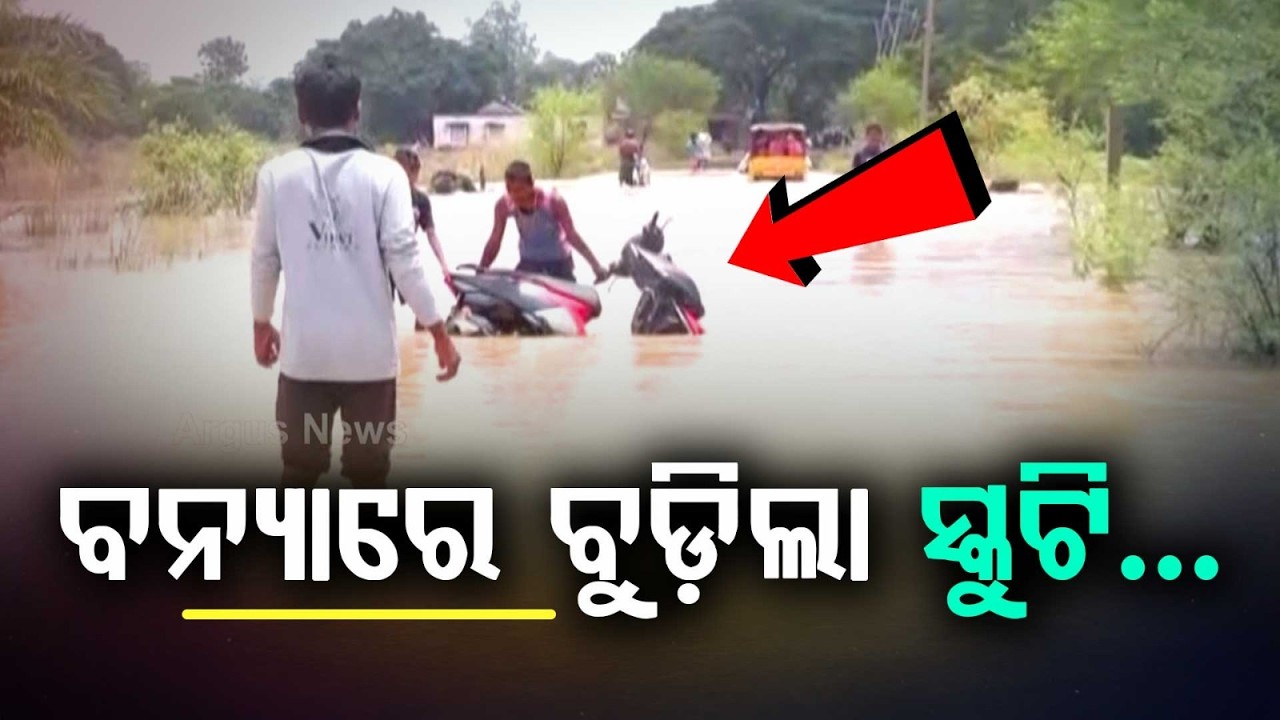Jajpur Flood Horror: Scooty Swept Away in Strong Water Currents, Driver Rescued | Argus News