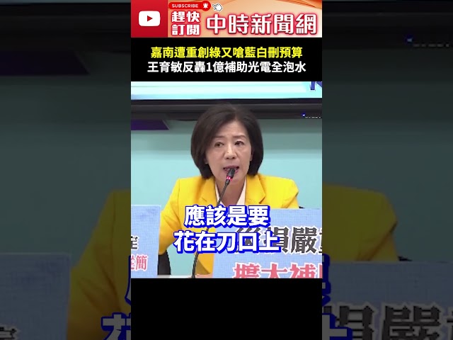 嘉南遭重創綠又嗆藍白刪預算　王育敏反轟一億補助光電全泡水 @ChinaTimes #shorts #王育敏 #救助預算 #丹娜絲 #光電 #綠能 #藍白 #刪預算 #補助 #泡水 #傷口 #撒鹽