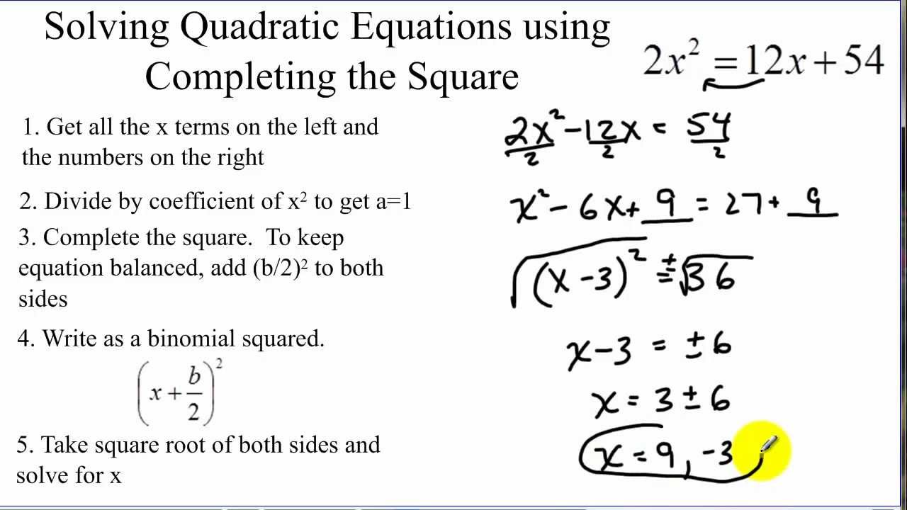 Solving Quadratic Equations By Completing The Square YouTube