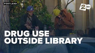 Drug users outside Portland library react to re-criminalization of drug possession