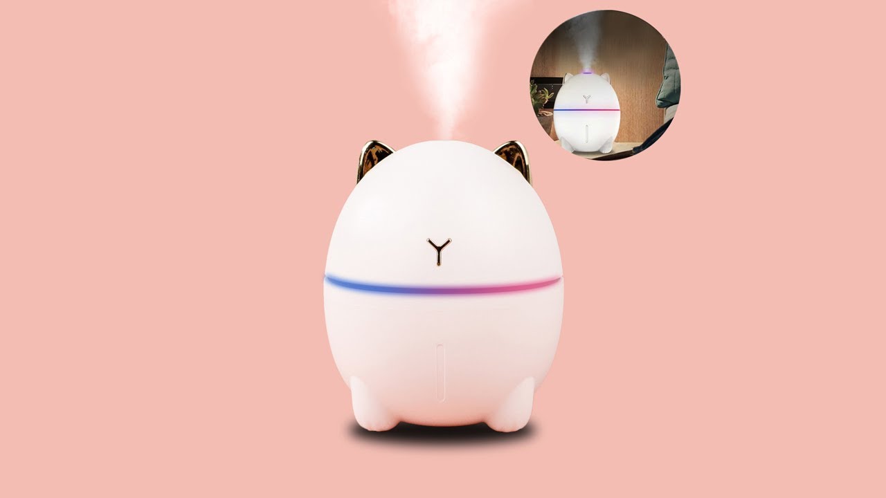 Pratinjau video produk Taffware Air Humidifier Mini Ultrasonic Night Light Dudu Cat 200ml - DDM-1
