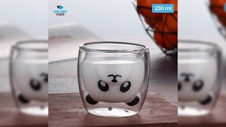 Pratinjau video produk One Two Cups Gelas Kopi Anti Panas Double Wall Glass 230ml Panda - BGD1