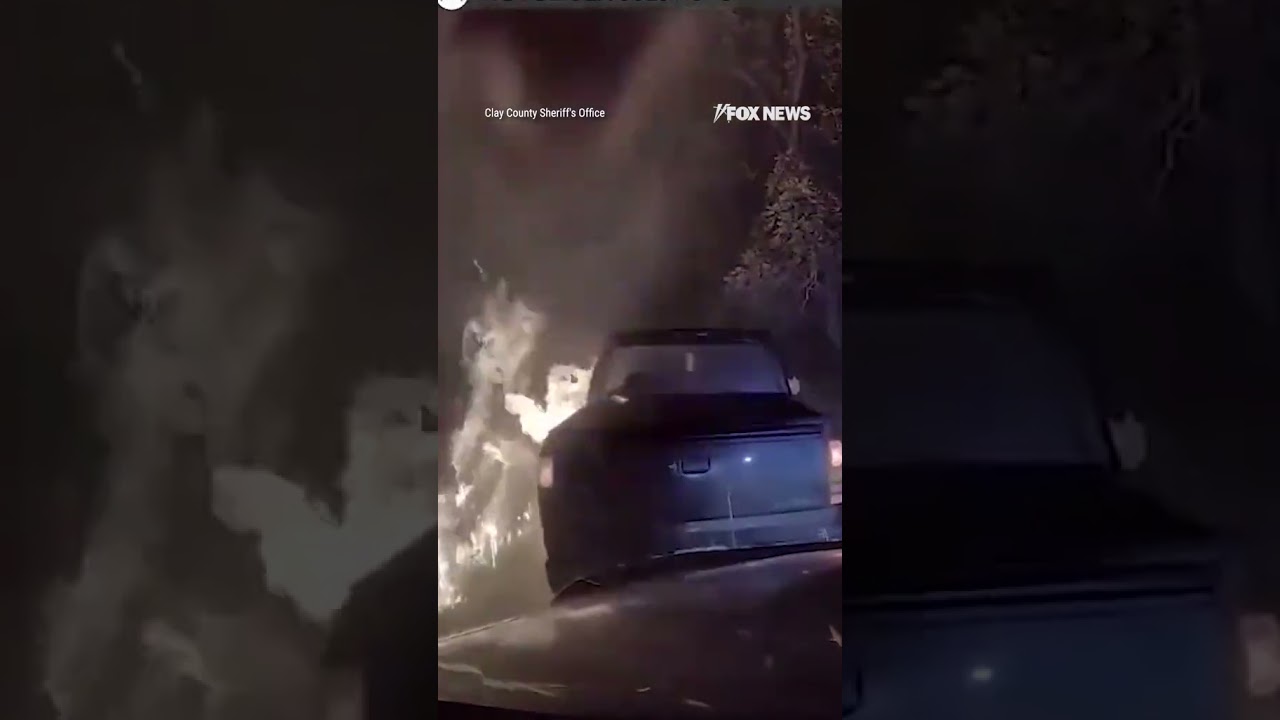 WATCH: A truck catches fire and rolls backwards into a patrol car #shorts #fire #truck