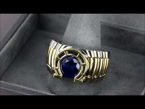 Мужское кольцо «Rolex» из желтого золота с сапфиром