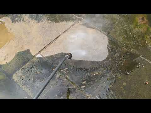Pressure Washing a very dirty Indian sandstone patio  