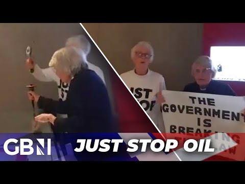 BREAKING: Just Stop Oil pensioners SMASH glass around Magna Carta and glue hands together