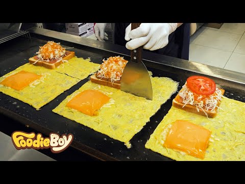 Folding Egg Toast (Ham Cheese, Bacon, Potato,Shrimp) - Korean street food