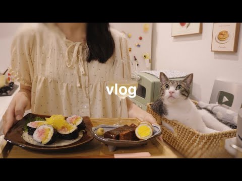 【vlog】おつまみを作って一人居酒屋をする日常🍶サンドイッチ作り／桃パフェ🍑🍨