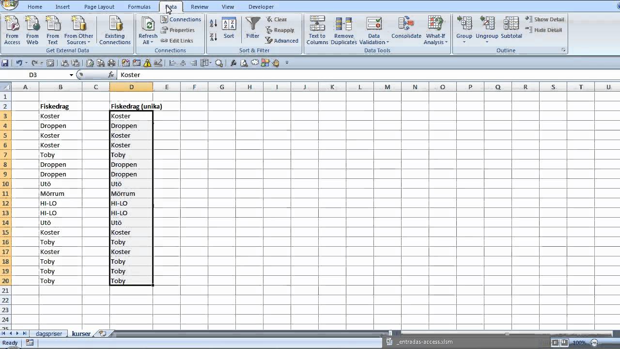 Excel - Skapa Unika Listor - YouTube