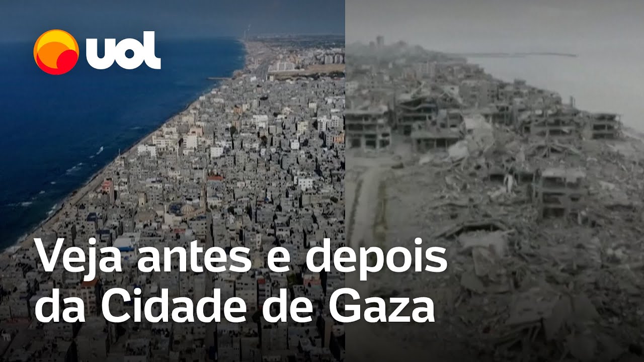 Ofensiva de Israel contra Cidade de Gaza Imagens aéreas mostram antes e depois da guerra