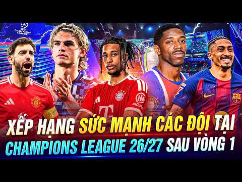 XẾP HẠNG SỨC MẠNH CÁC ĐỘI TẠI CHAMPIONS <strong>LEAGUE</strong> 26-27 SAU VÒNG <strong>1</strong>