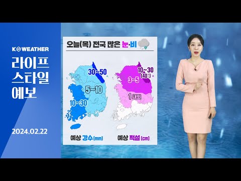 [날씨] 2월22일_오늘(목) 전국 눈 또는 비…폭설 유의