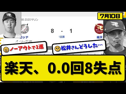 【大乱調】楽天イーグルス・松井友飛さん初回1アウトも取れずに8失点…7月10日楽天対ロッテ13回戦【最新・まとめ・反応集・なんJ・2ch】プロ野球