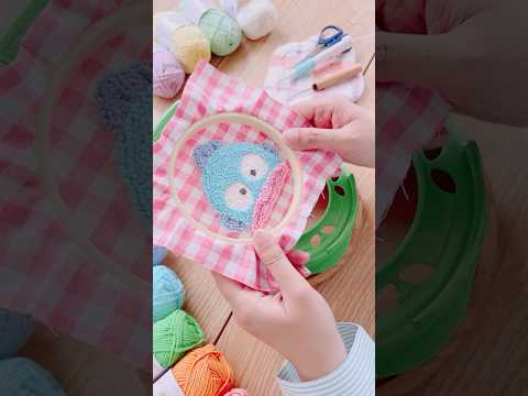 新たな毛糸で作る！めちゃかわハンギョドン🐟🐙🩵#shorts #punchneedle #パンチニードル #펀치니들 #embroidery