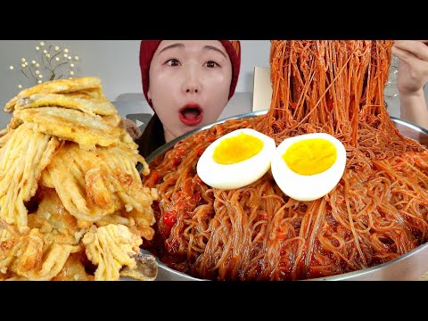 ASMR 매운냉면 버섯전 먹었습니다🥵 리얼먹방 :) Spicy  naengmyeon , Grilled mushrooms MUKBANG