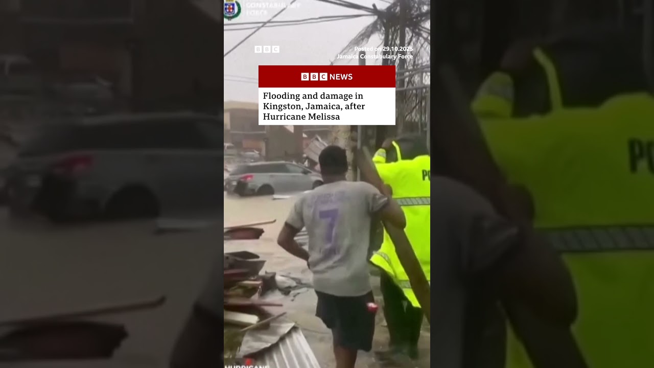 Flooding and damage in Kingston, Jamaica, after Hurricane Melissa. #Hurricane #Weather #BBCNews