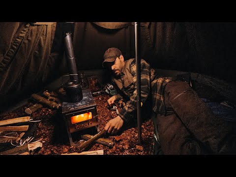First Night Camping in My Woods: Canvas Tent & Woodstove, Hot Tenting, Winter Camping