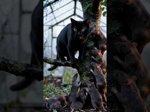 🐈⚡🐀 Unbelievable Standoff: A Cornered Cat vs an Aggressive Rat Swarm! #nature #survivalgame