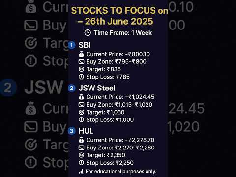 stocks on focus today- 26 june 2025 #ipo #stock #sbi #jswsteel #hul