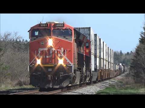 Freight Train CN 594 West w/Containers Rolling thru River Glade, NB at Track Speed