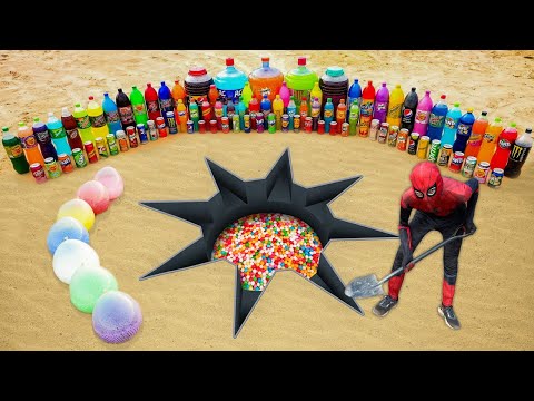 How to make Sun with Rainbow Orbeez, Balloons of Fanta, Mirinda, Pepsi, Coca Cola & Mentos