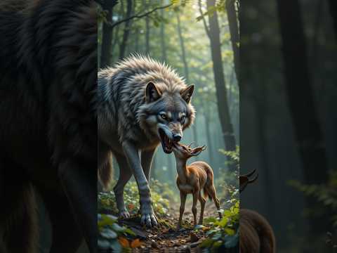 Baby deer survived after Big grey wolf attack