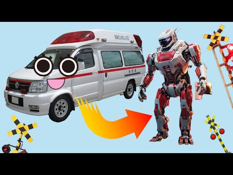 #1 救急車がロボットに！ゴミ収集車・消防車・パトロールカーのロボット変形☆変身シーンを作ろう！ 他 踏切かんかん達とAIを使ってみよう 【学べる踏切アニメ】