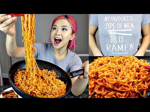 NUCLEAR EXTREME SPICY Fire Noodle Challenge (2 PACKS) // VEGAN