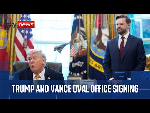 U.S. President Donald Trump and Vice President JD Vance participate in Oval Office signing