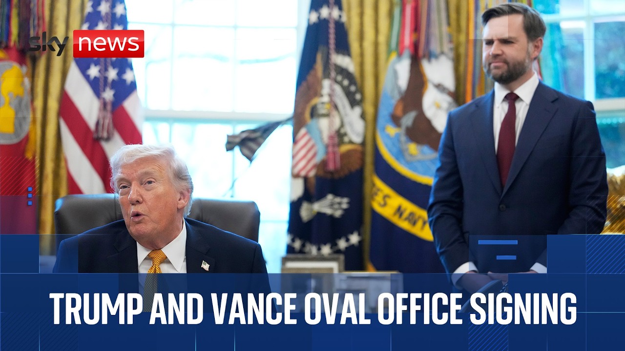 U.S. President Donald Trump and Vice President JD Vance participate in Oval Office signing