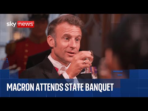 French President Emmanuel Macron attends state banquet at Guildhall