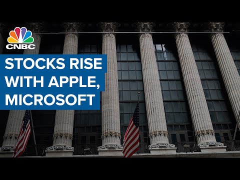 Stocks extend gains as Apple and Microsoft send Nasdaq to record high