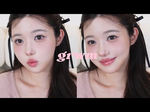 GRWM🍓🍫どうしても食べてみたいものを食べにいく日のツヤ肌ピンクメイク🩷