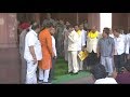 CM Chandrababu  tribute to Gandhi Statue in Parliament