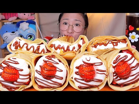 누텔라 생크림 딸기 크레페🍓 디저트 먹방 Dessert Mukbang