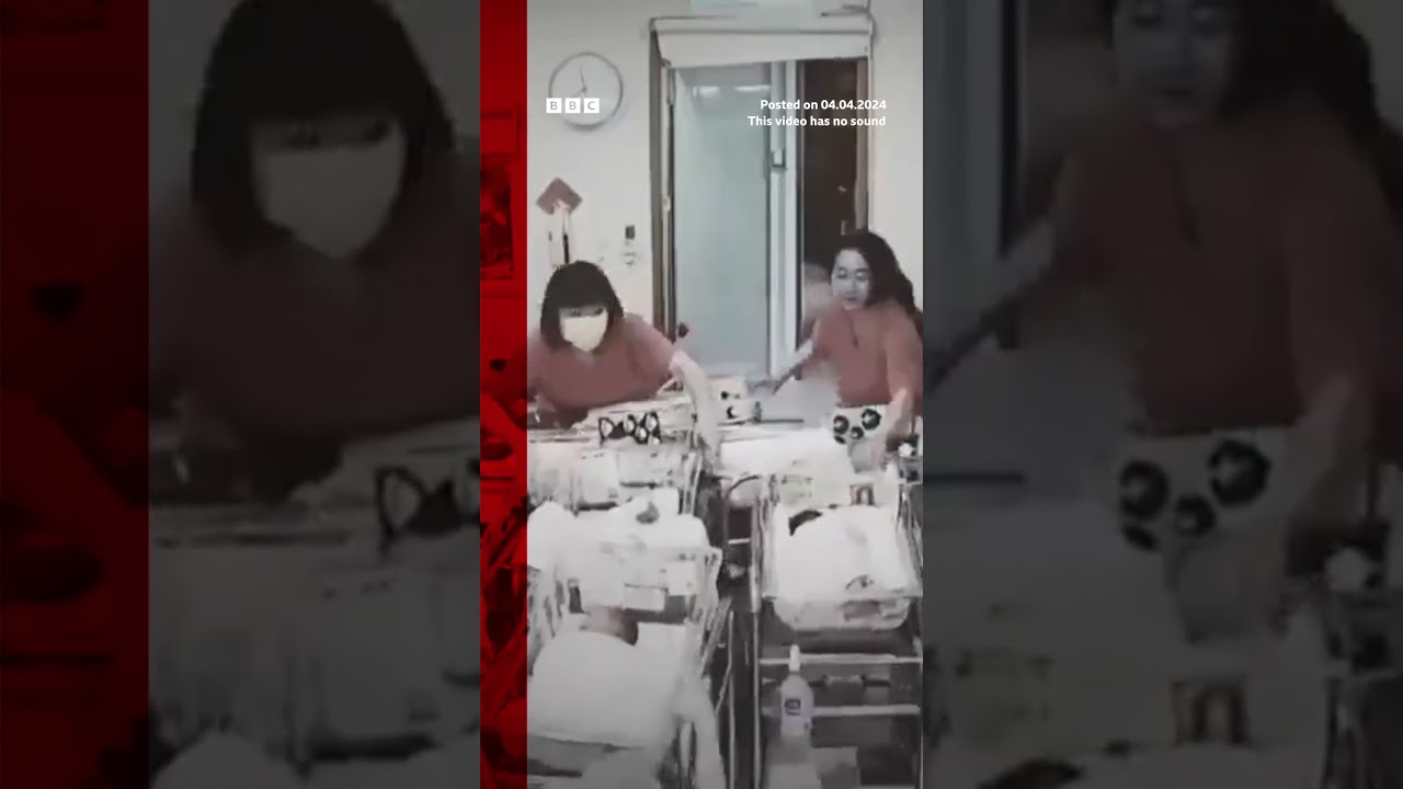 Moment maternity staff rush to keep babies safe during earthquake. #Shorts #Taiwan #BBCNews