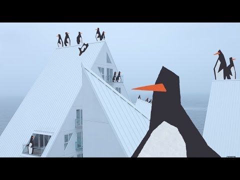 "The Iceberg" housing in Aarhus becomes a playground for penguins