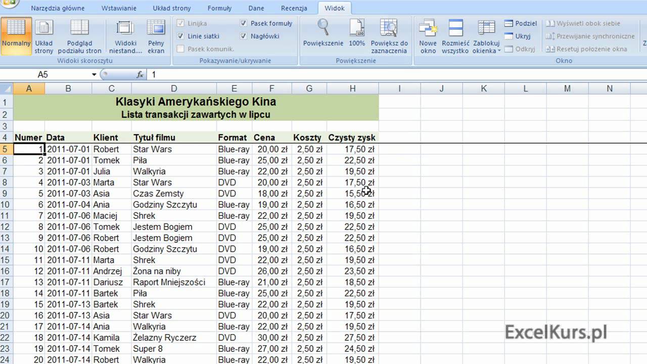 Szkolenie Excel 2007 Podstawy Bazy Danych Nawigacja Blokowanie Okien Dzielenie Arkuszy 0890