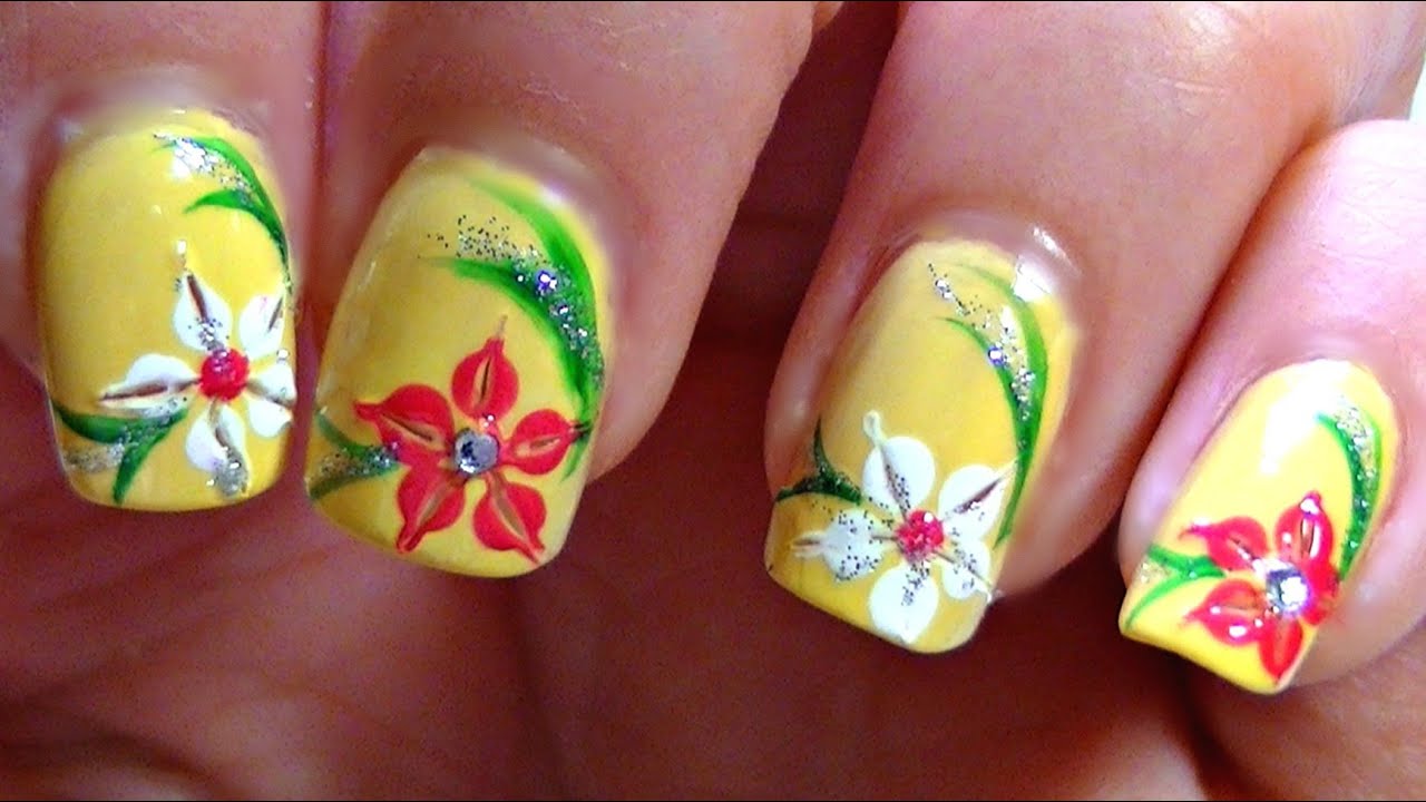 Summer Lily Nail Art Design Tutorial (Perfect for short nails!) - YouTube