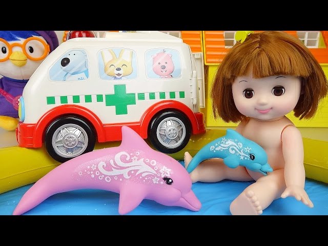 Baby Doll pool and Nancy Dolphin Rescue toys play