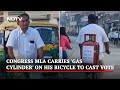 Gujarat Polls: Congress MLA Carries Gas Cylinder On His Bicycle To Cast Vote