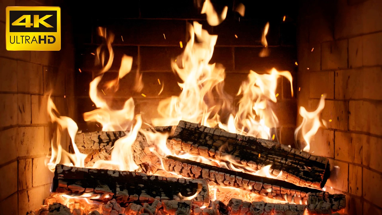 🔥 Crackling Winter Fireplace with Tranquil Fire Glow & Rustling Flames for Background Ambience