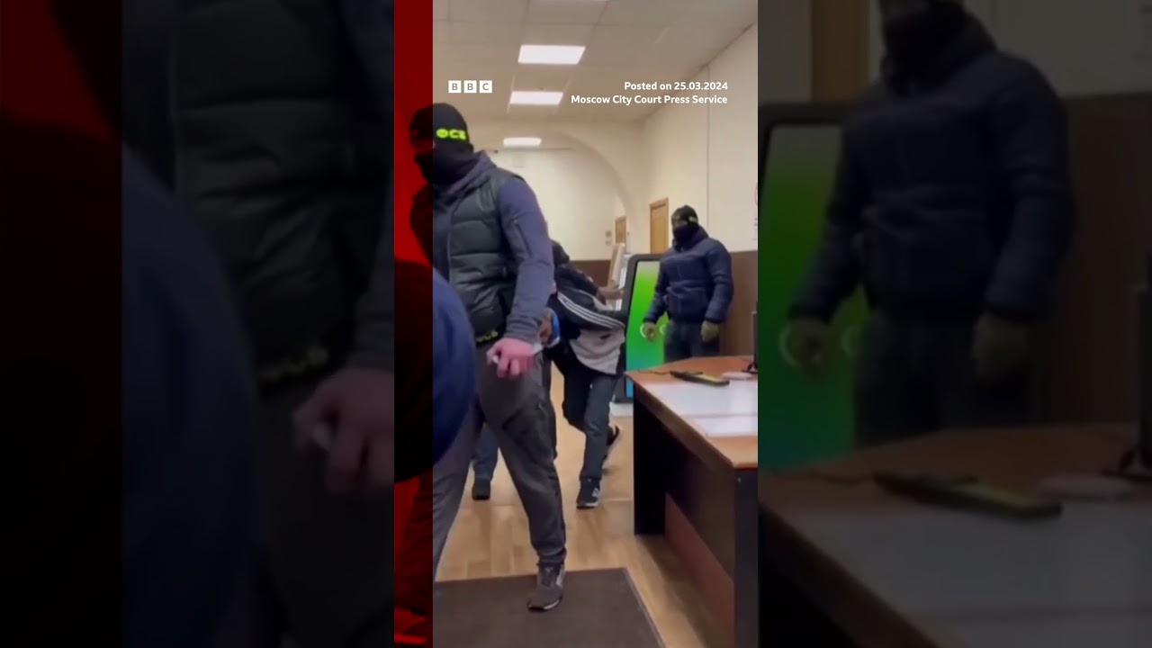 Russia concert hall attack suspects dragged into Moscow court. #Shorts #BBCNews