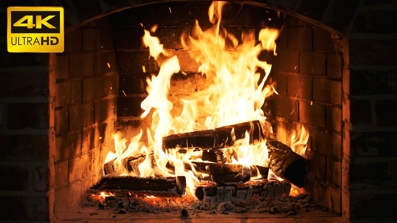 🔥 Smoldering Log Fireplace with Tranquil Fire Sounds and Evening Warmth for Cozy Winter Mornings