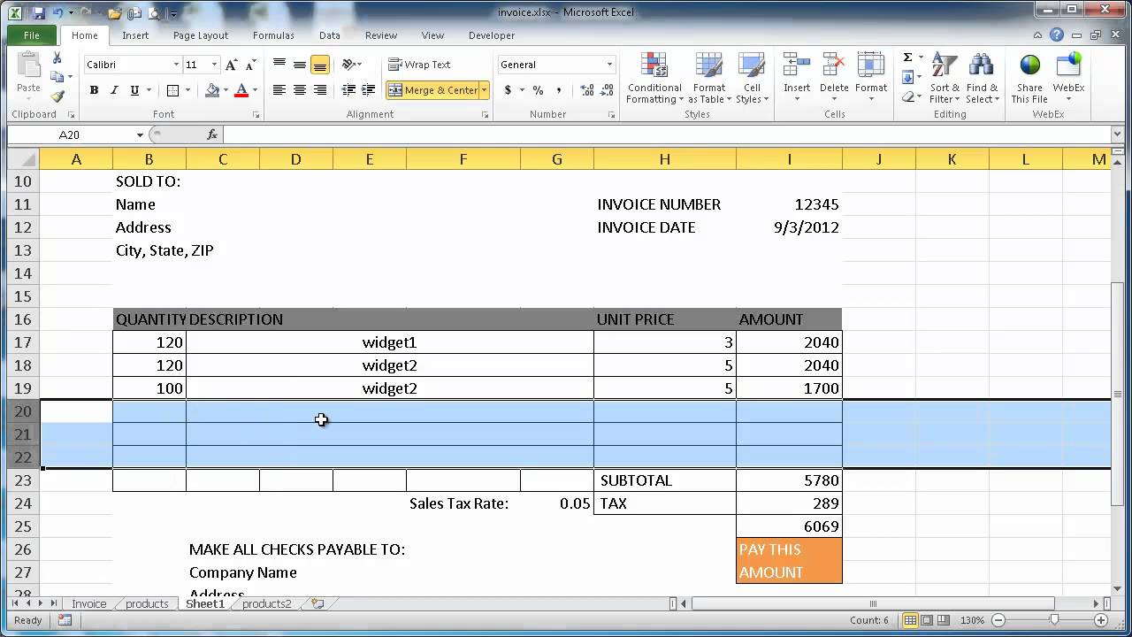 create-an-invoice-in-excel-2010-youtube