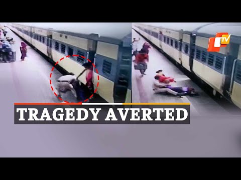 RPF personnel saves Andhra woman from falling under moving train, CCTV footage